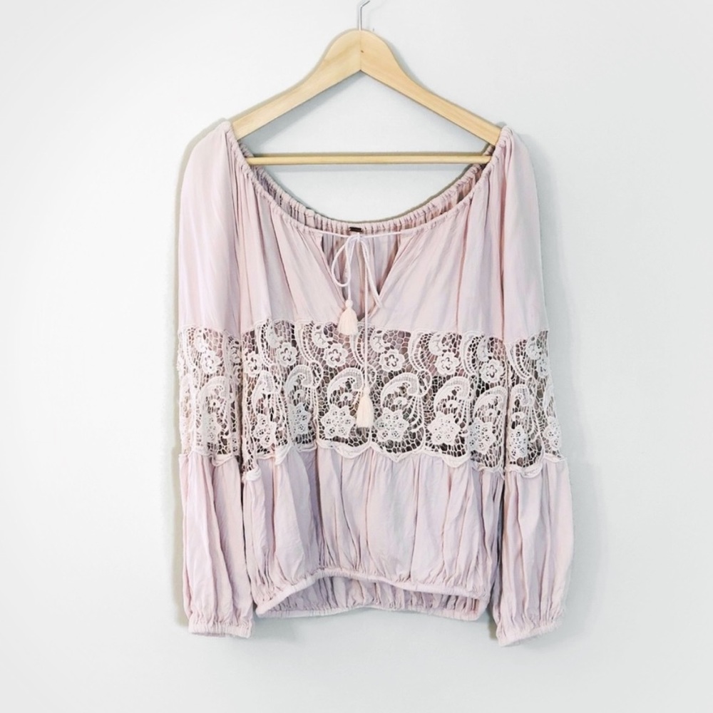 Free People | Crochet Off The Shoulder Gathered Peasant Blouse